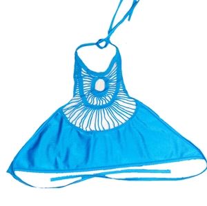 🟪Blue high neck women's S bikini top with strappy neck design